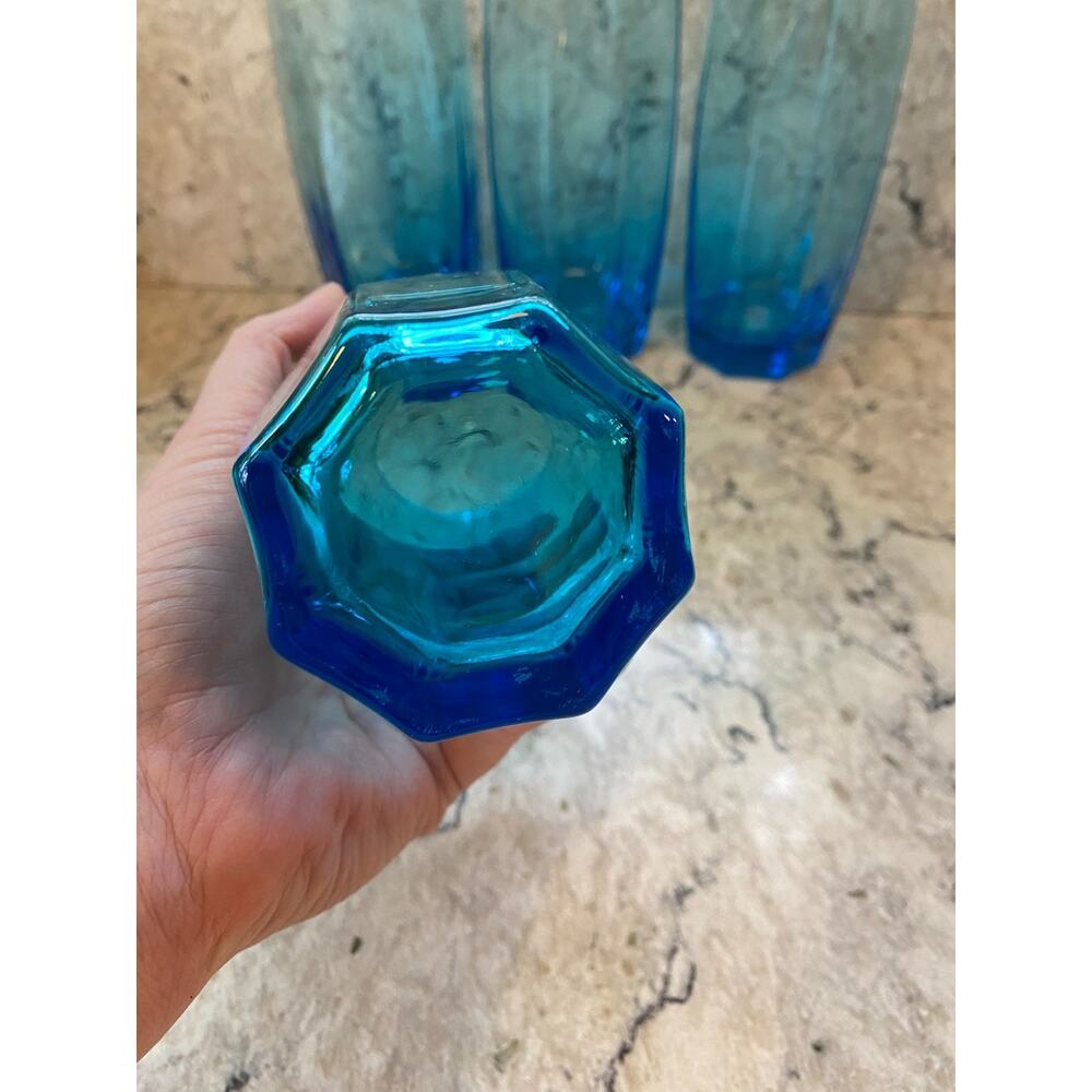 Vintage Set of 4 Cristar Amadeus Sky Blue Octagon Tumblers Blue Glasses 16 oz - Picture 6 of 9